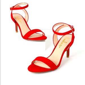 BRAND NEW LULUS RED SUEDE ANKLE STRAP HEELS!